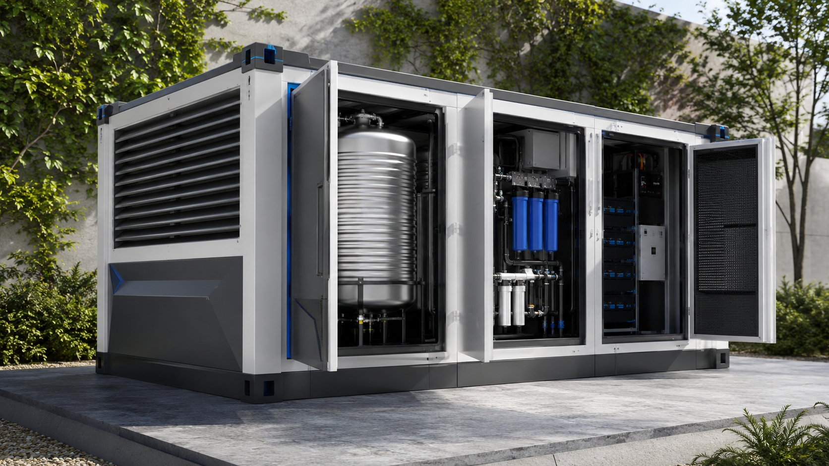 LCG BlueVANTAGE AWG 15K mit geöffnetem Gehäuse und sichtbaren Systemkomponenten
