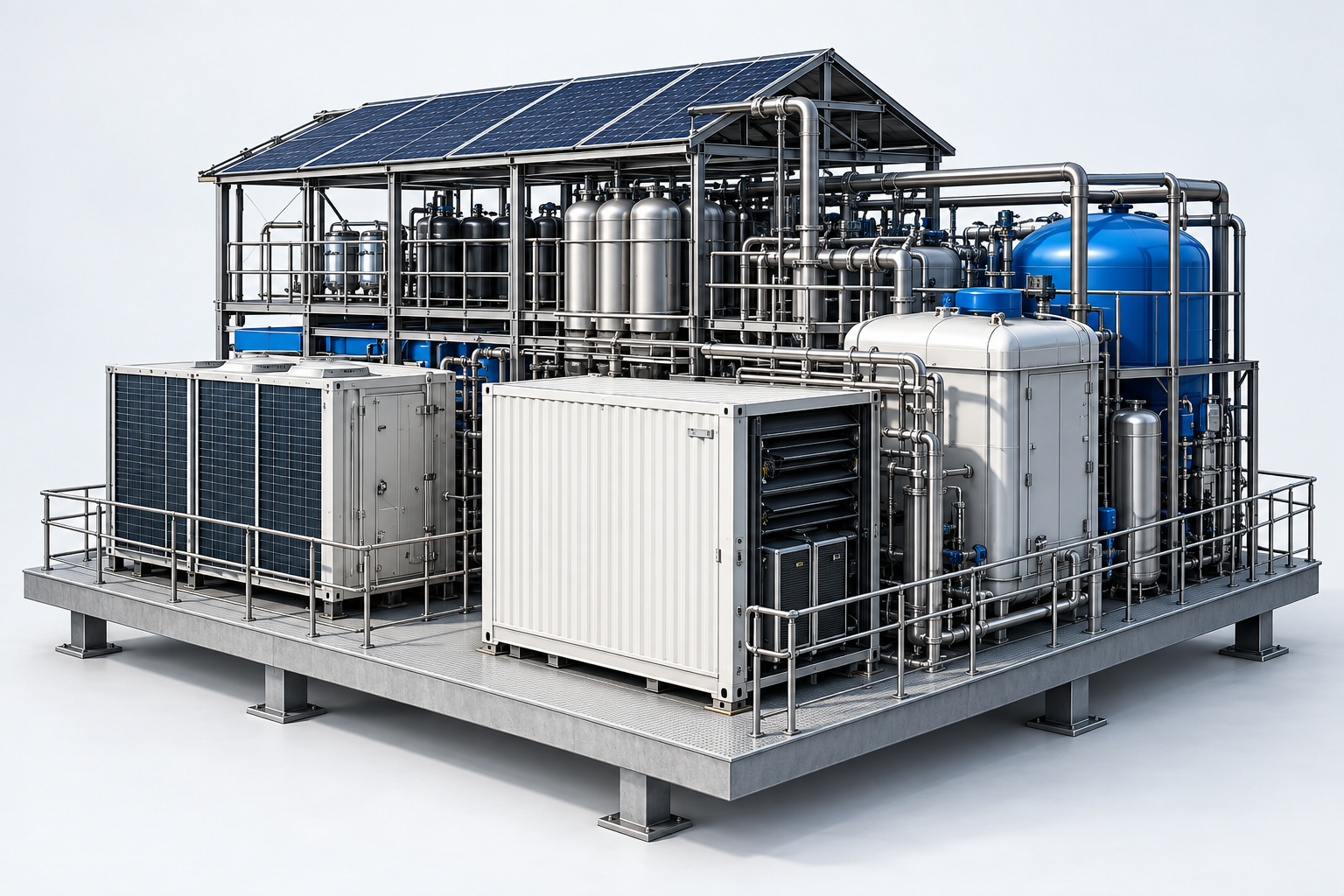 BlueVANTAGE-Konzept mit modularer Wasseraufbereitung, Speichern und Energiekomponenten