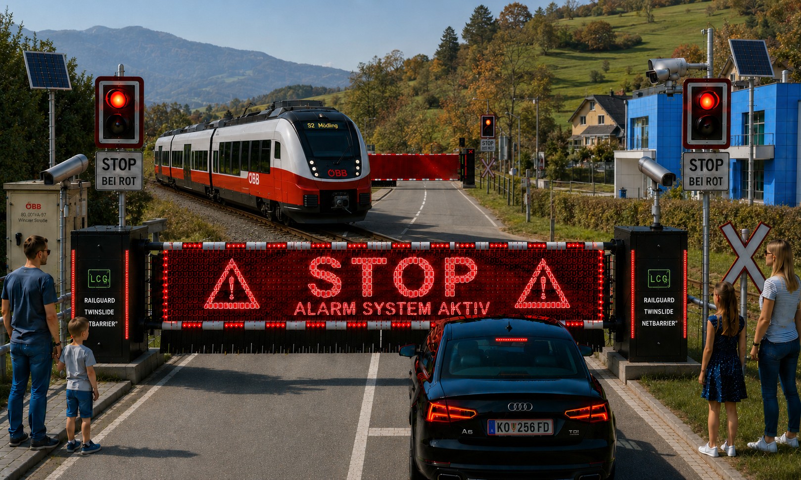 RailGUARD-Konzeptvisualisierung an einem Bahnübergang